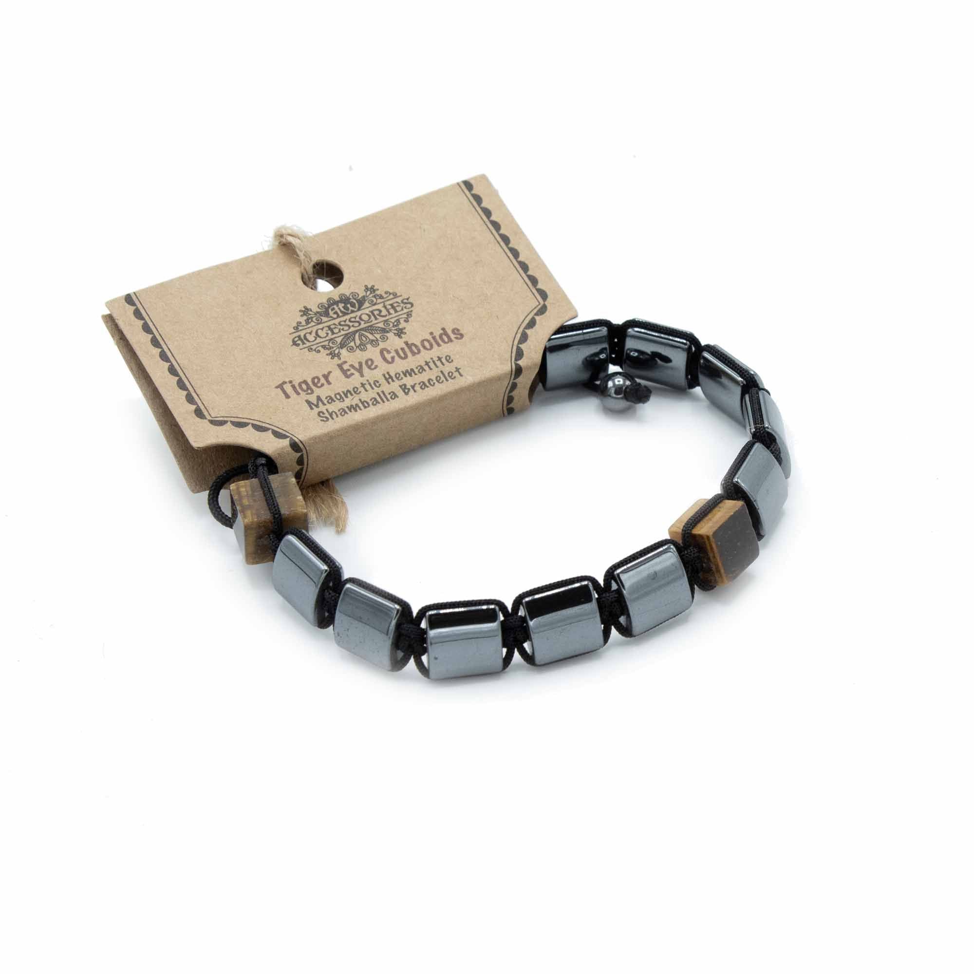 Magnetic Hematite Shamballa Bracelet - Tiger Eye Cuboids