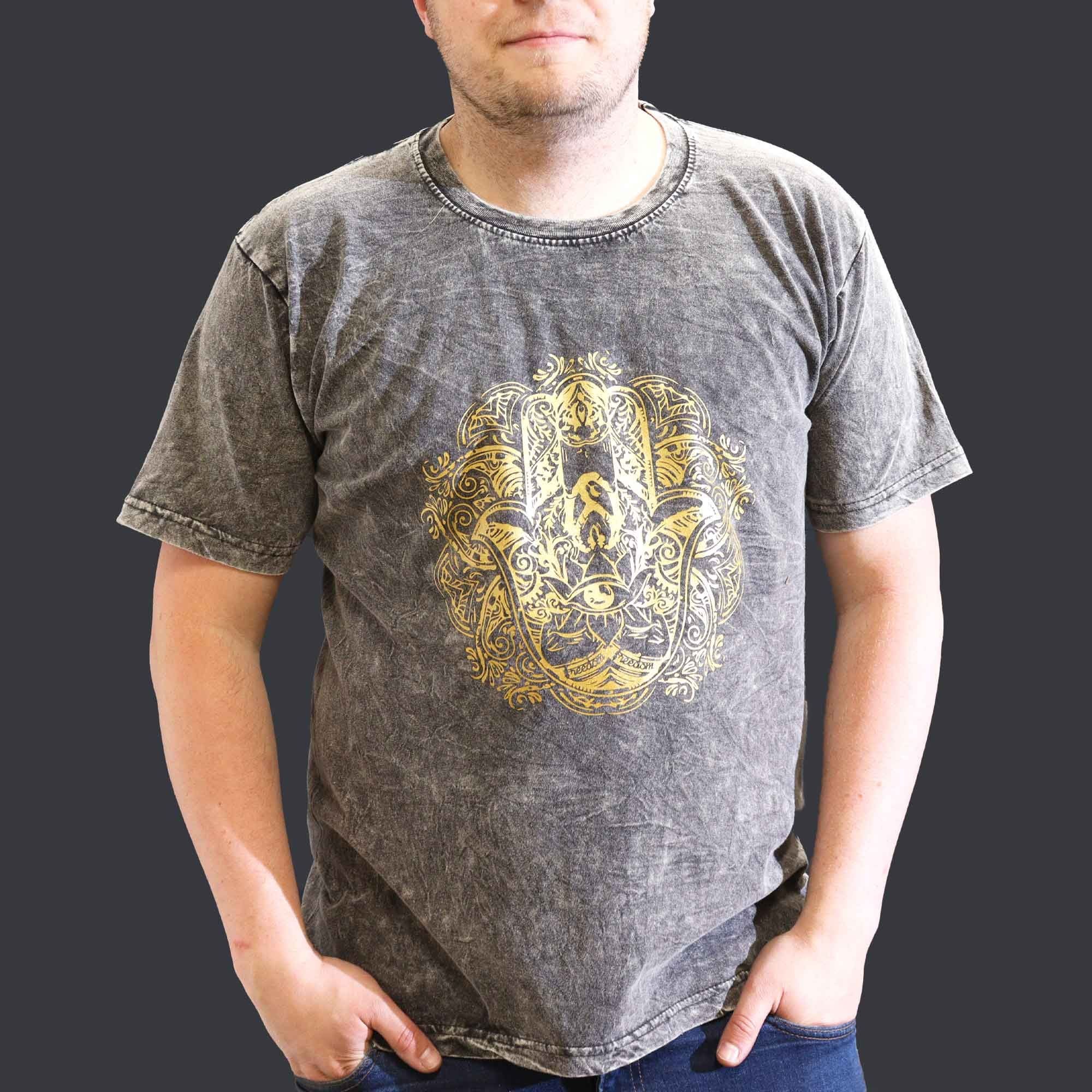 XLarge Stone Washed Teashirt - Hamsa - Dark Grey