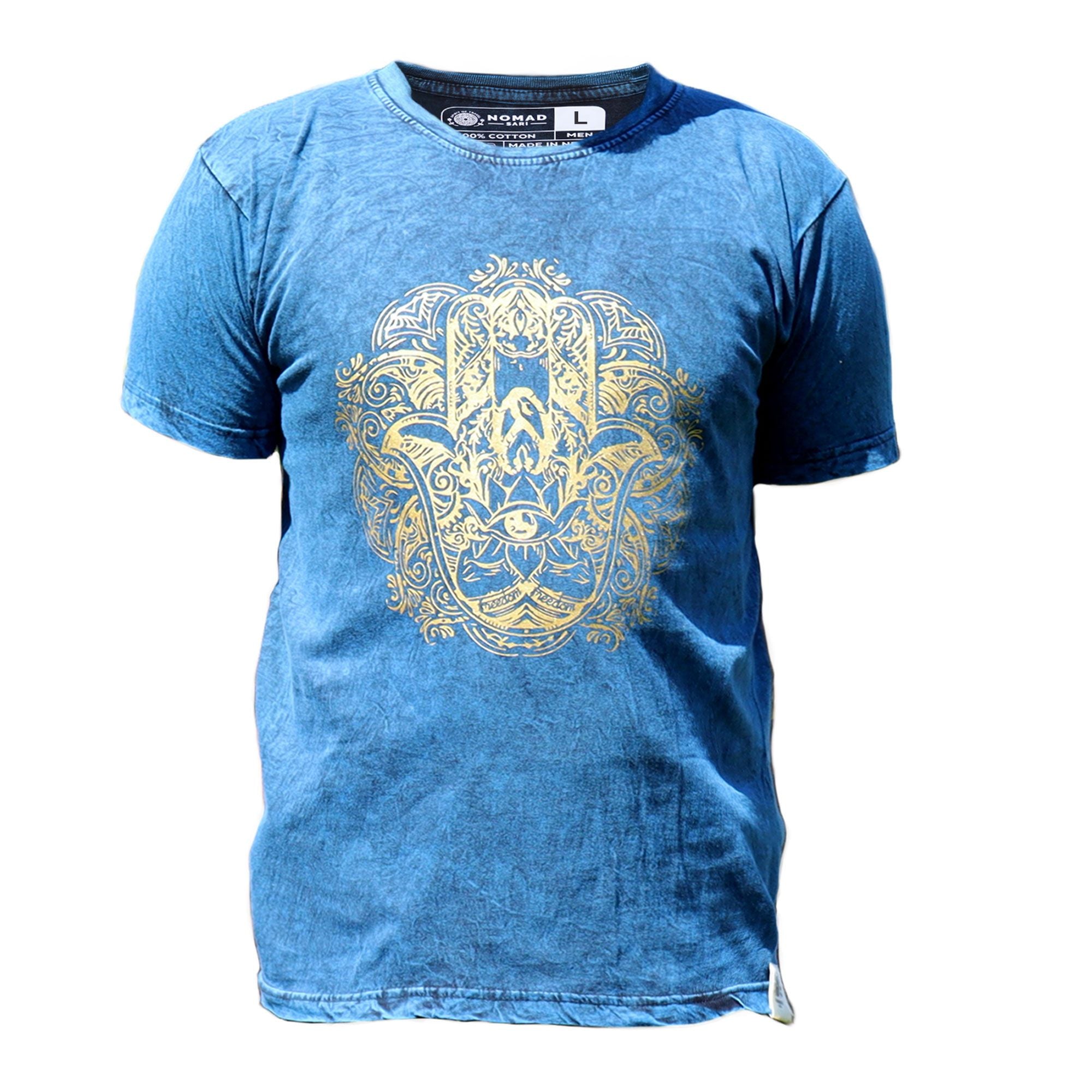 Large Stone Washed Teashirt - Hamsa - Blue