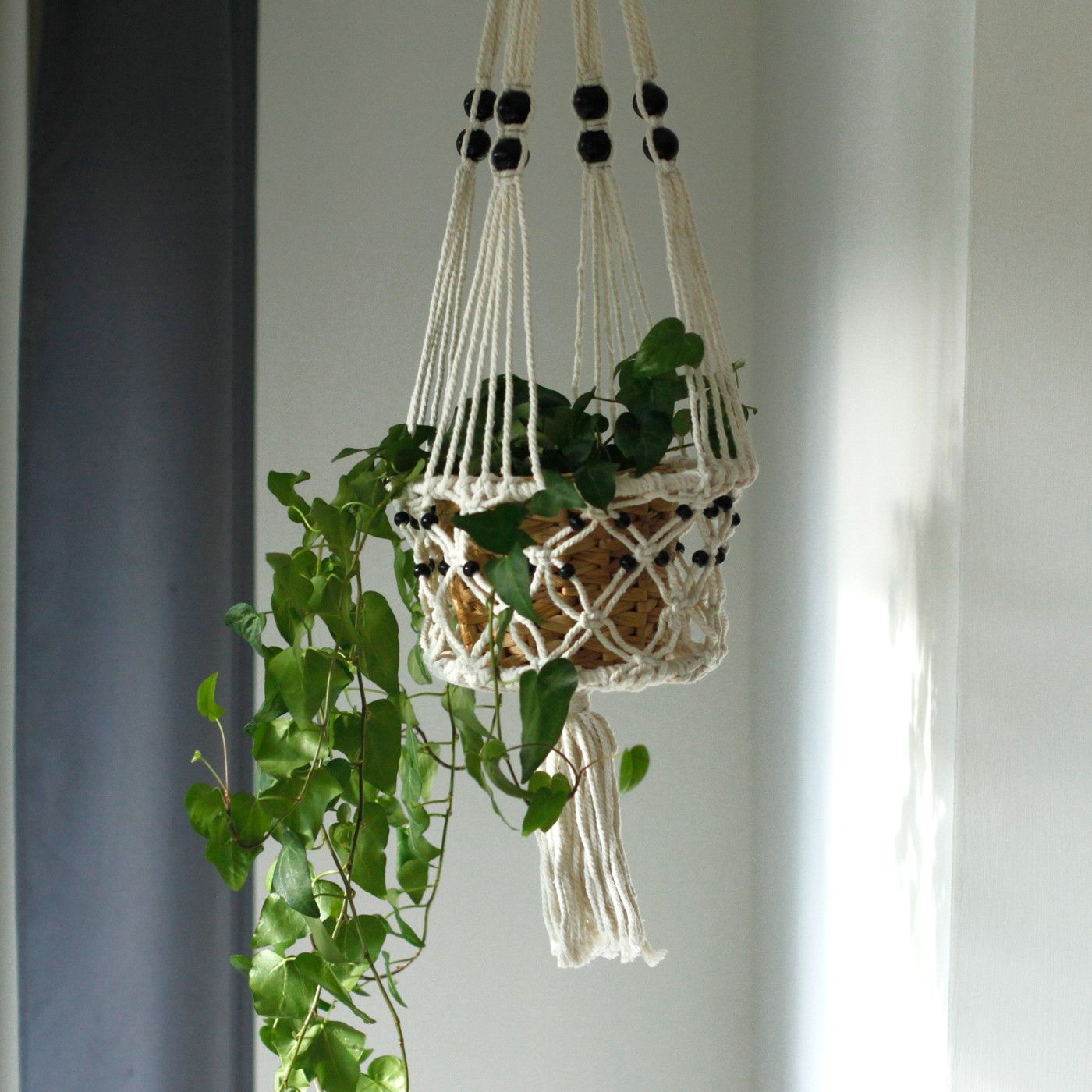 Macrame Grydeholder - Stor Enkelt Perlebesat