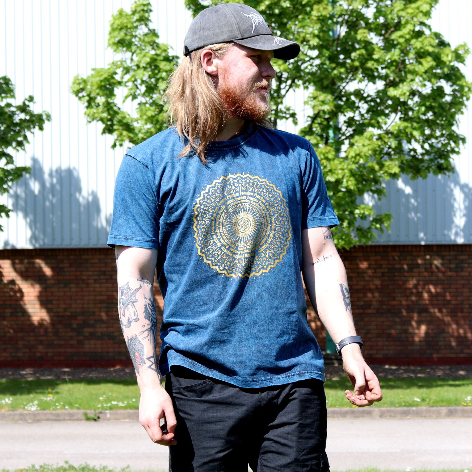 Large Stone Washed Teashirt - Mandala - Blue