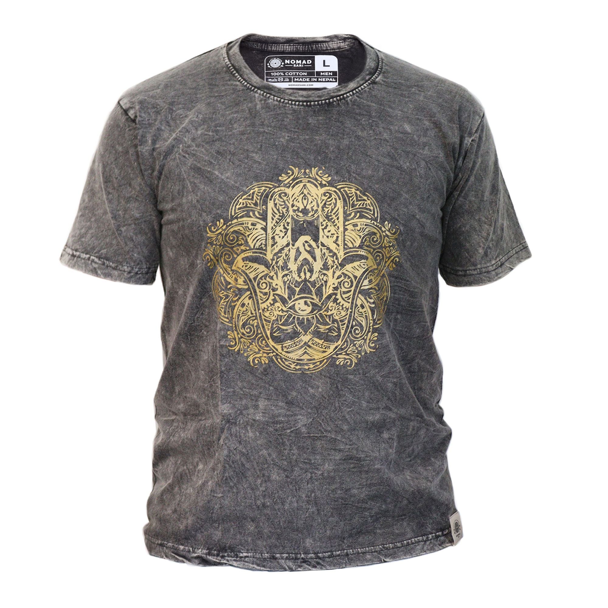 Large Stone Washed Teashirt - Hamsa - Dark Grey