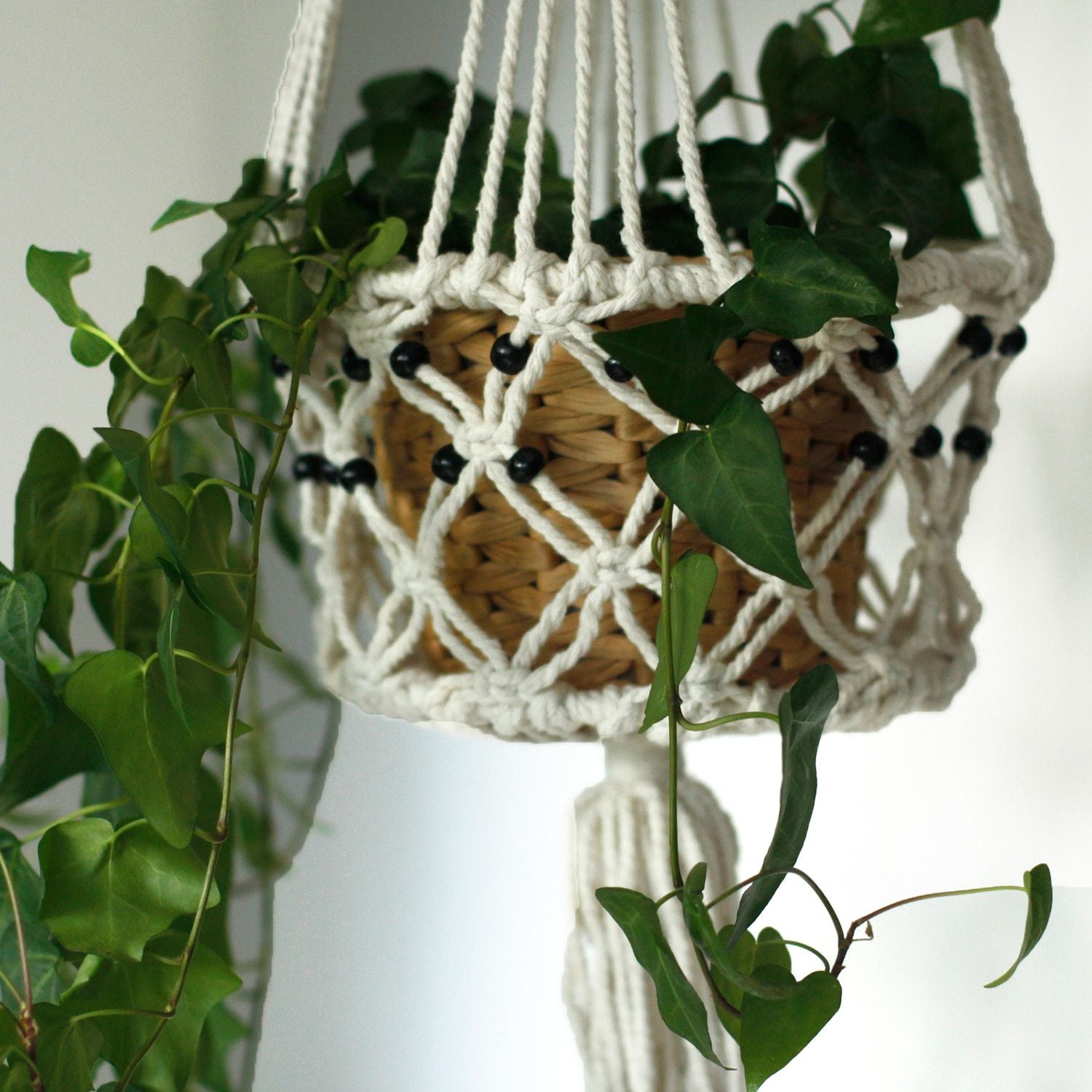 Macrame Grydeholder - Stor Enkelt Perlebesat