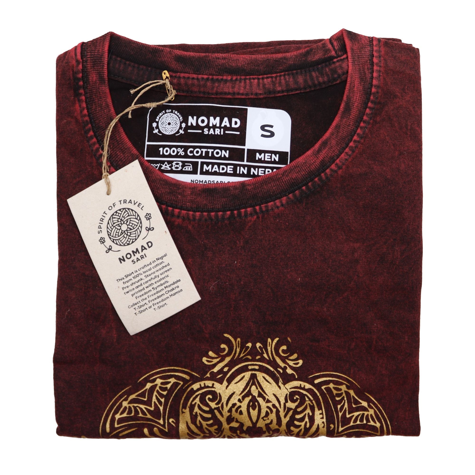 Small Stone Washed Teashirt - Hamsa - Maroon