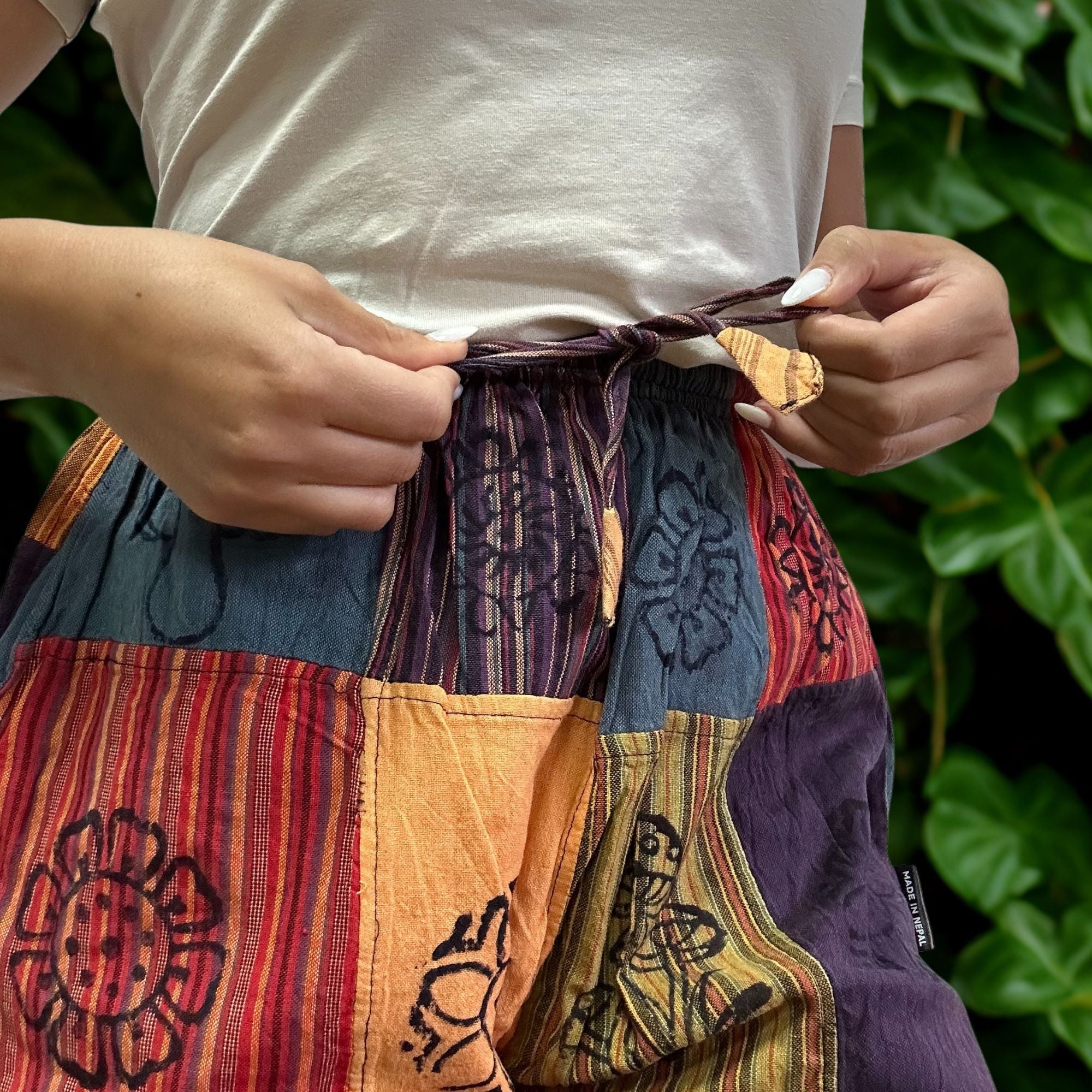 Nomad Sari - Mushroom Pants - Block Print Designs - Orange Tones (105x127cm) S/M