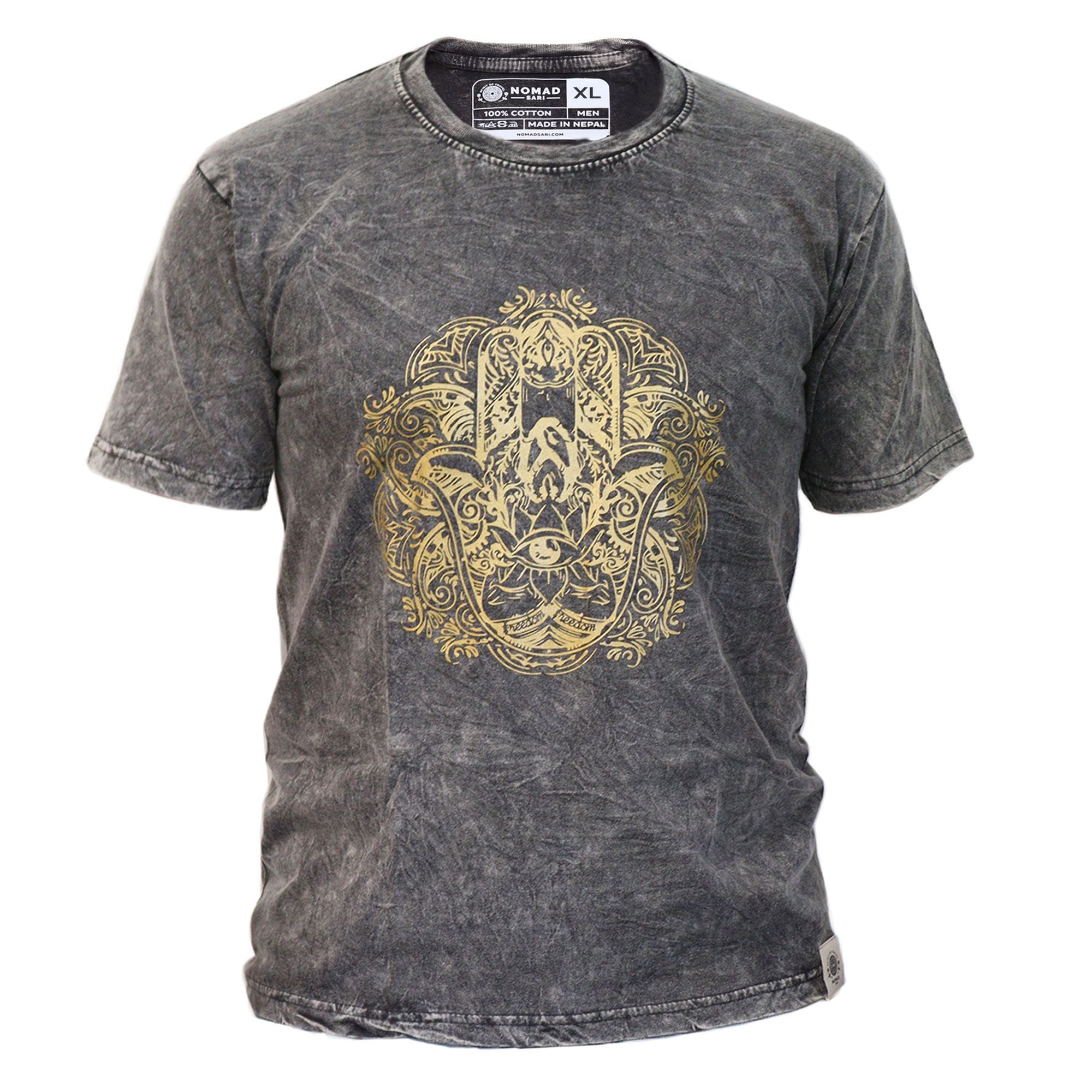 XLarge Stone Washed Teashirt - Hamsa - Dark Grey