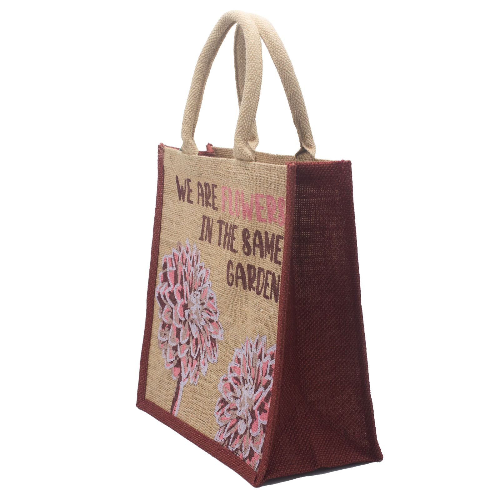 Printed Jute Bag - We are Flowers - Pink