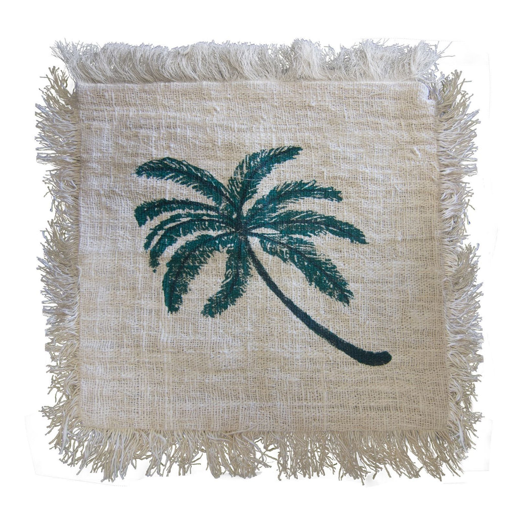 1x Linen Cushion 45 x 45 Palm Tree with Fringe