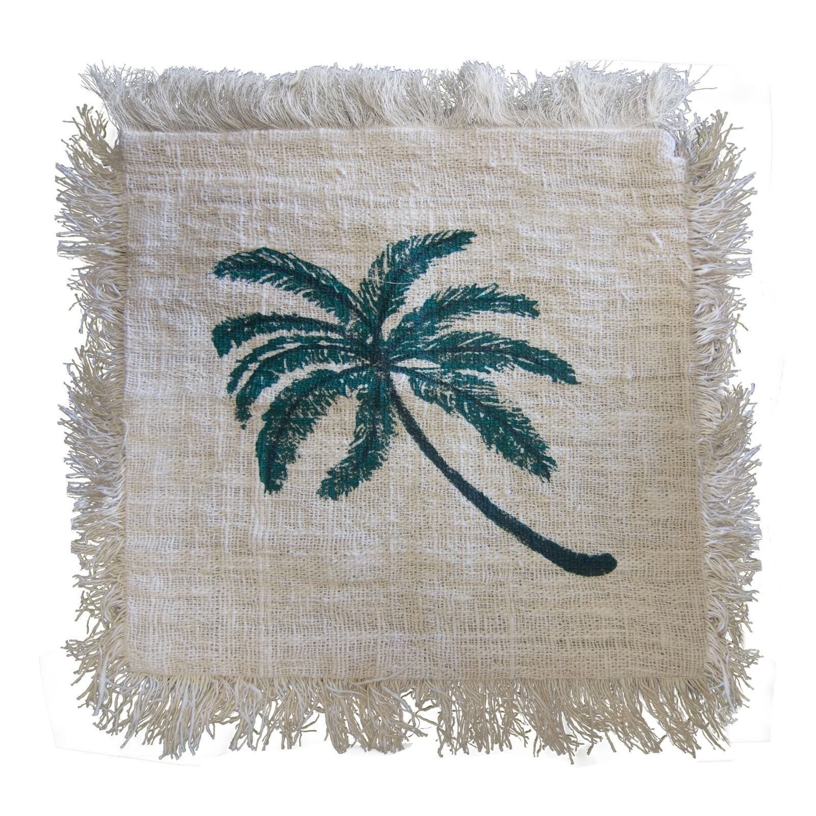 1x Linen Cushion 45 x 45 Palm Tree with Fringe