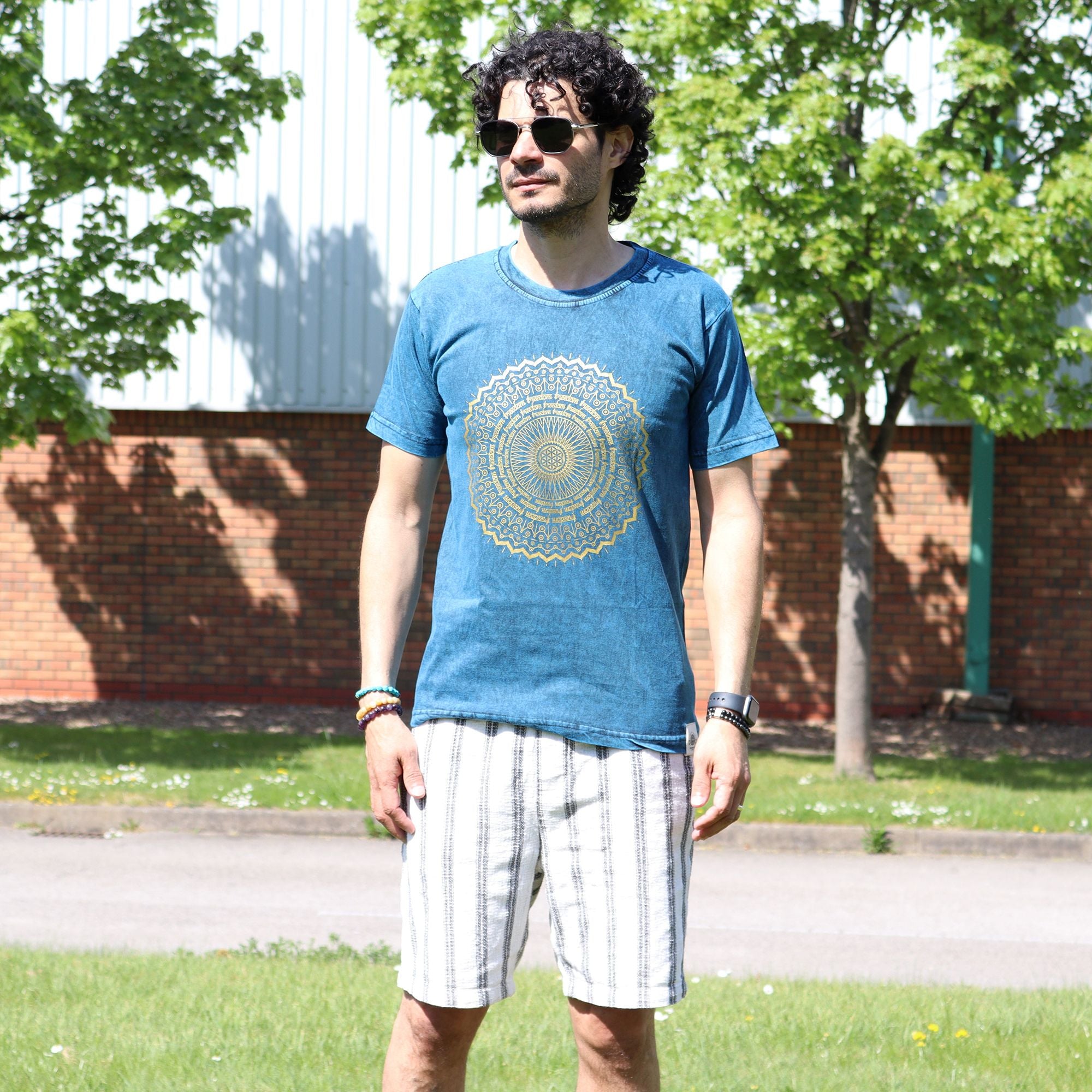 Small Stone Washed Teashirt - Mandala - Blue
