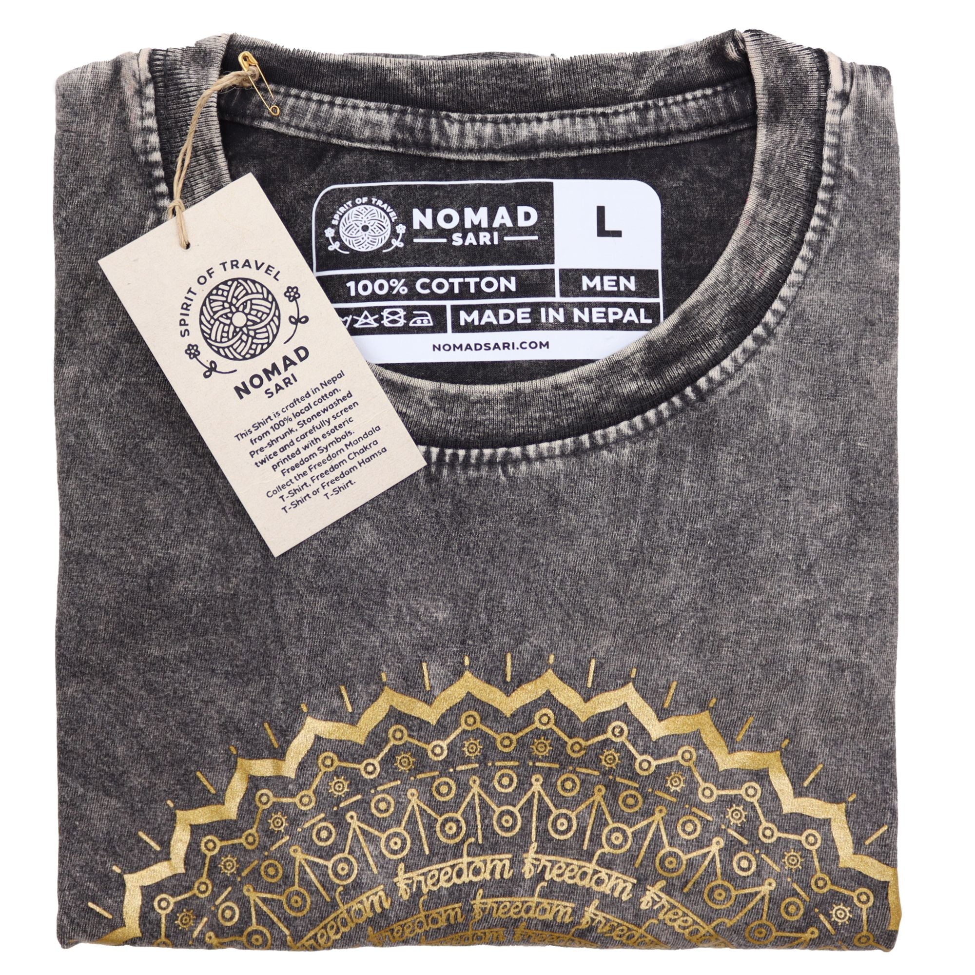 Large Stone Washed Teashirt - Mandala - Dark Grey