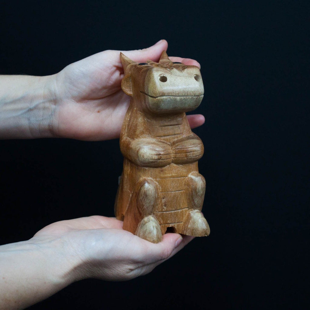 Wooden Carved Incense Burner - Lrg Dragon