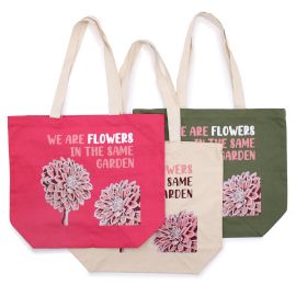 Printed Cotton Bag - We are Flowers - Olive, Pink and Natural
