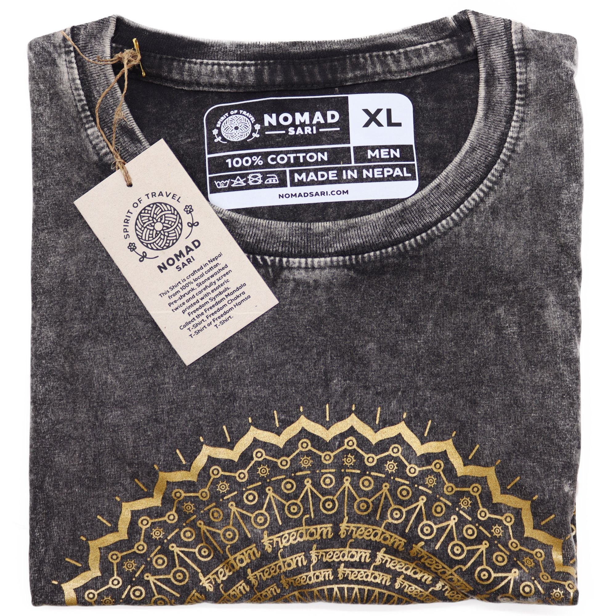 XLarge Stone Washed Teashirt - Mandala - Dark Grey