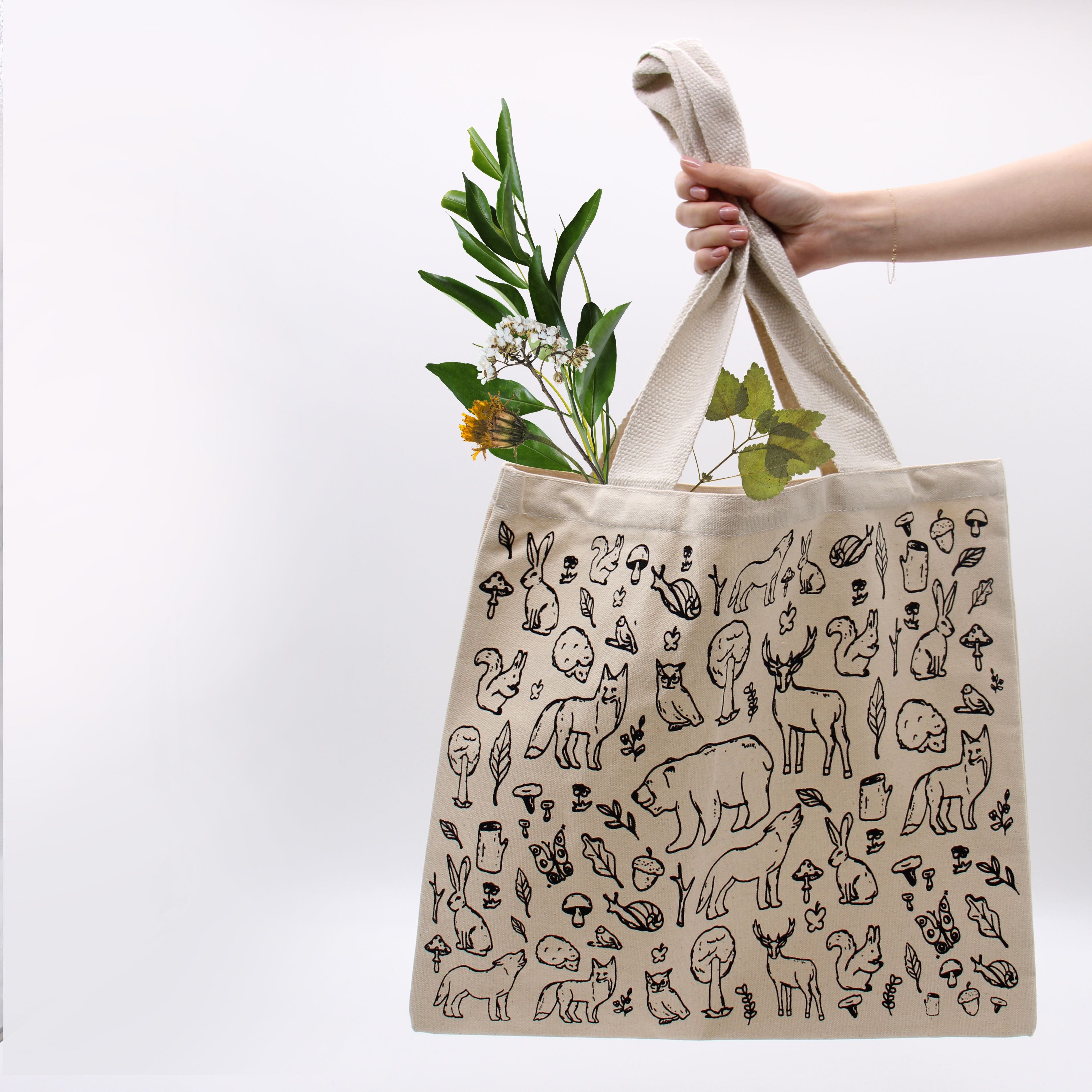 Big Cotton Shopping Bag - 38x42cm - Forest Life - 10oz