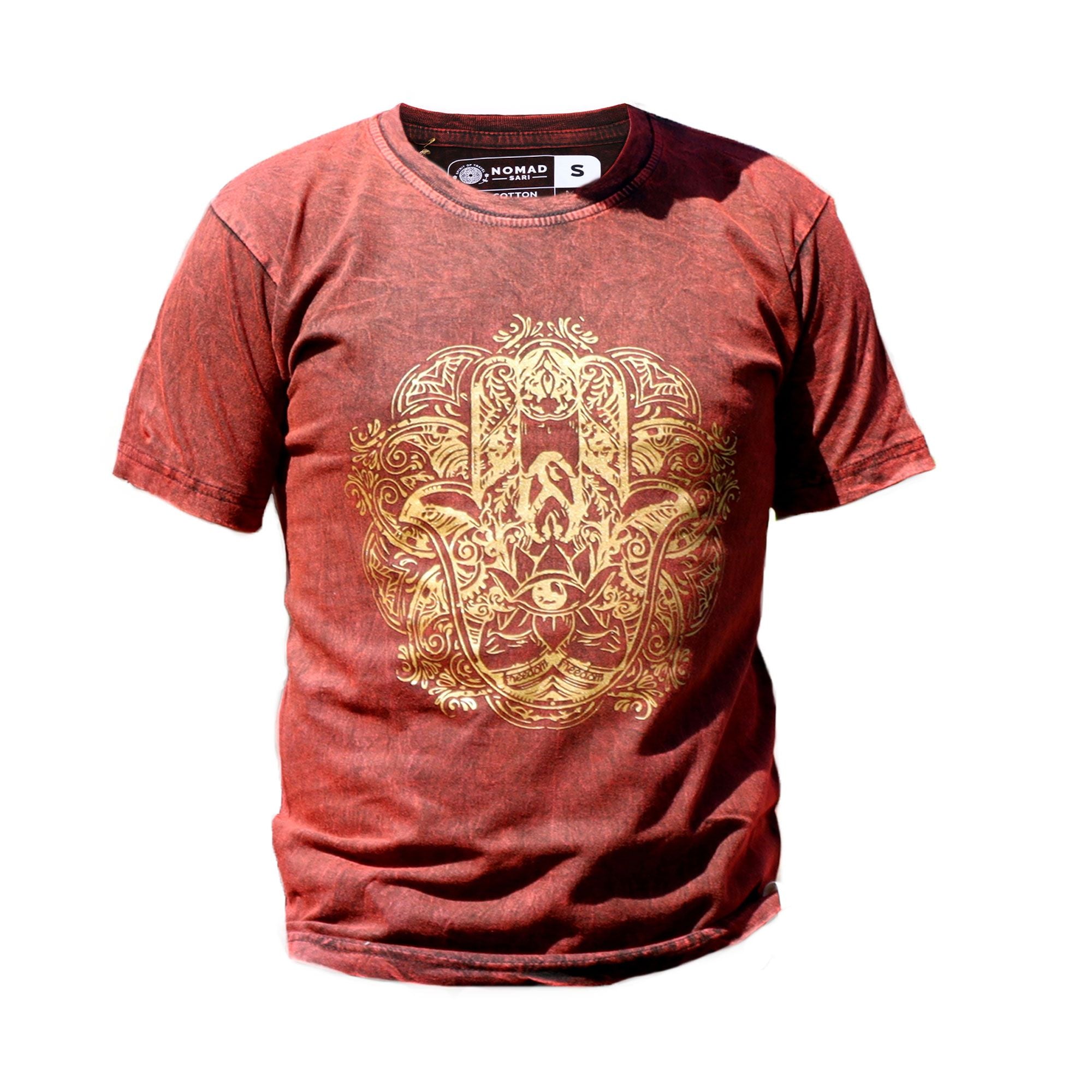 Small Stone Washed Teashirt - Hamsa - Maroon