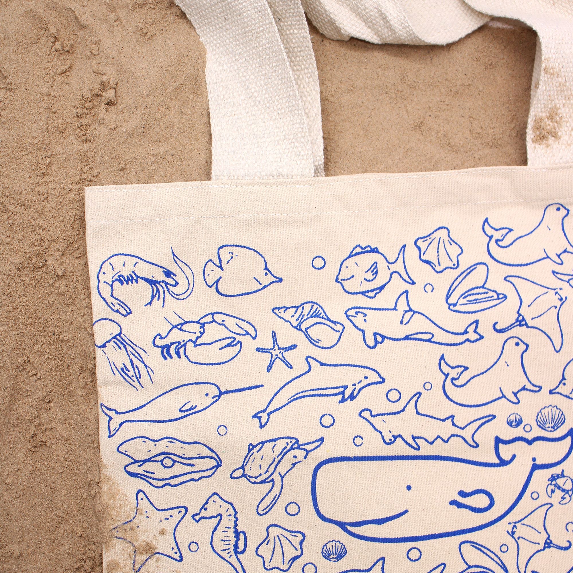 Big Cotton Shopping Bag - 38x42cm - Sea Life - 10oz