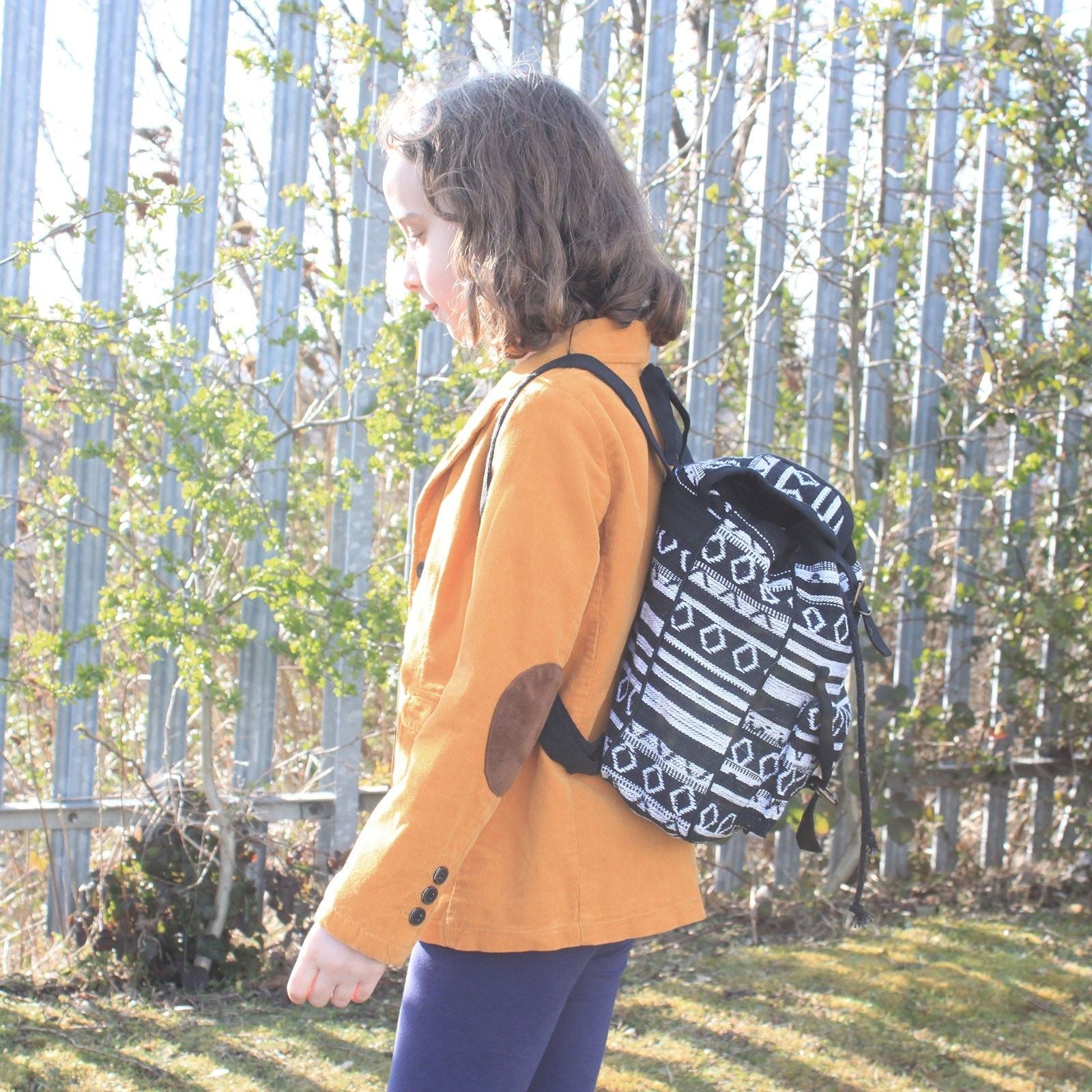 Small Nepali Backpack - Black & White