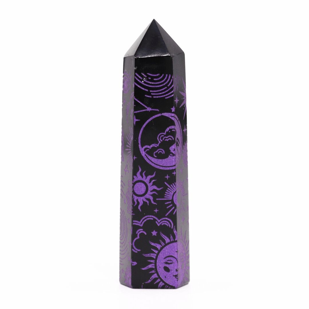 Sorte obsidianpunkter (ca. 60-70 g 9 cm) - Mystic Story - Dyb lilla