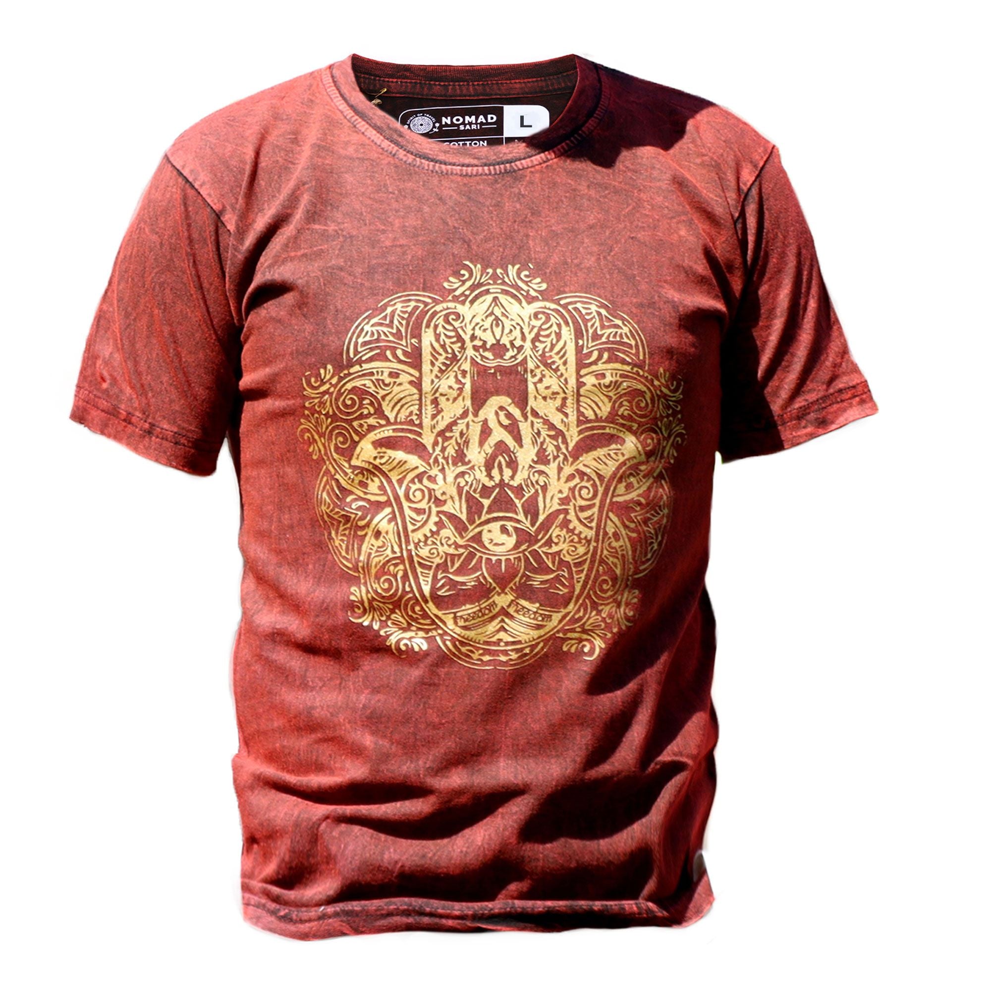 Large Stone Washed Teashirt - Hamsa - Maroon