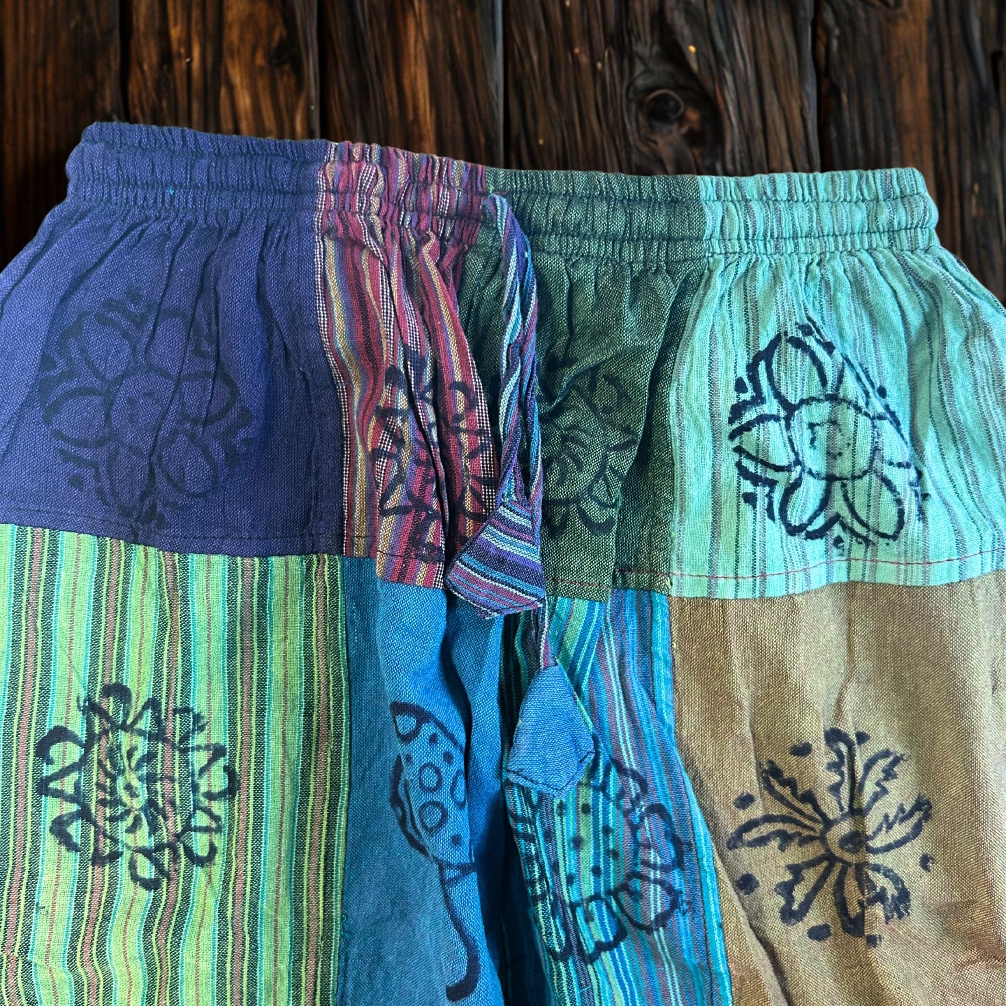 Nomad Sari - Mushroom Pants - Block Print Designs -Green Tones (105x127cm) S/M