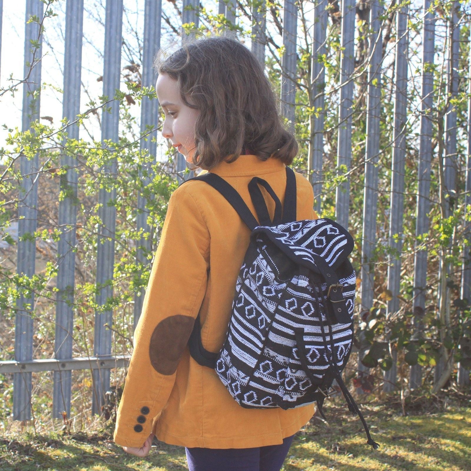 Small Nepali Backpack - Black & White