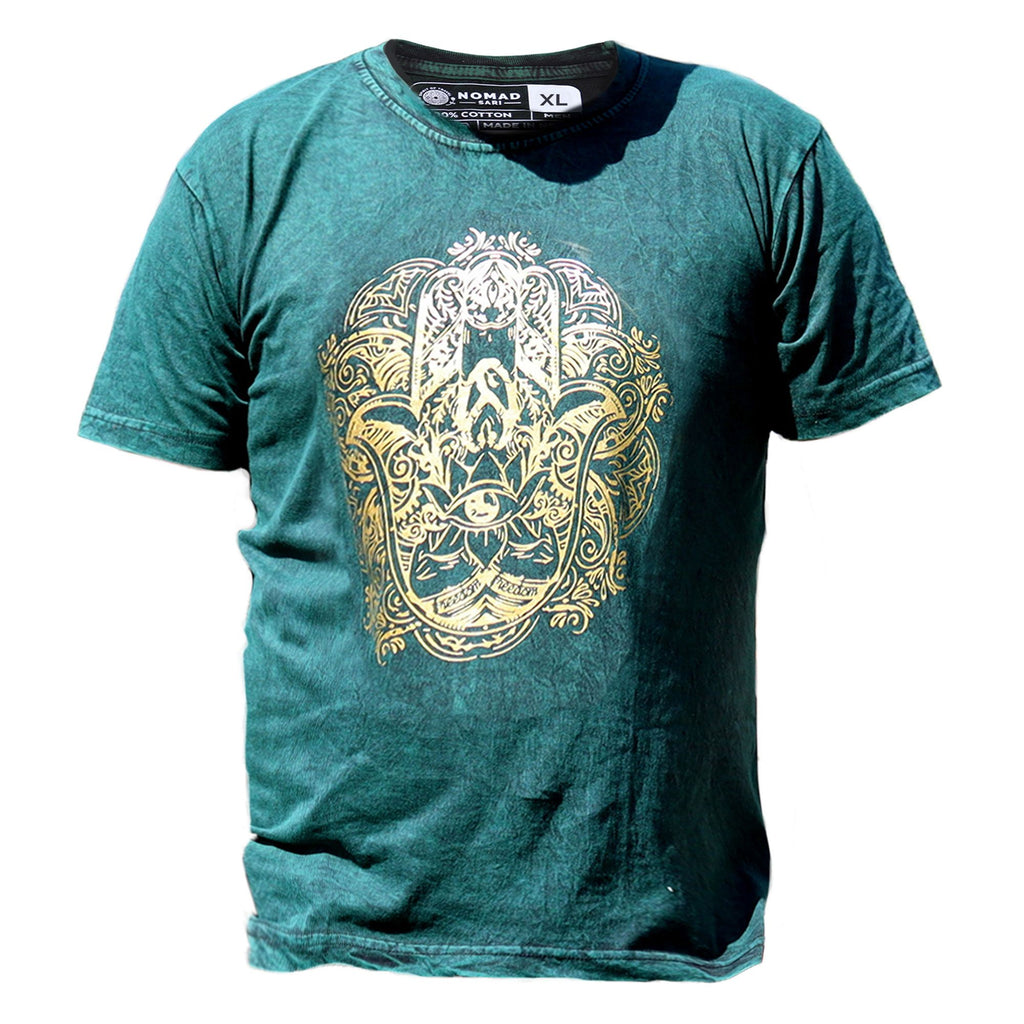 XLarge Stone Washed Teashirt - Hamsa - Green
