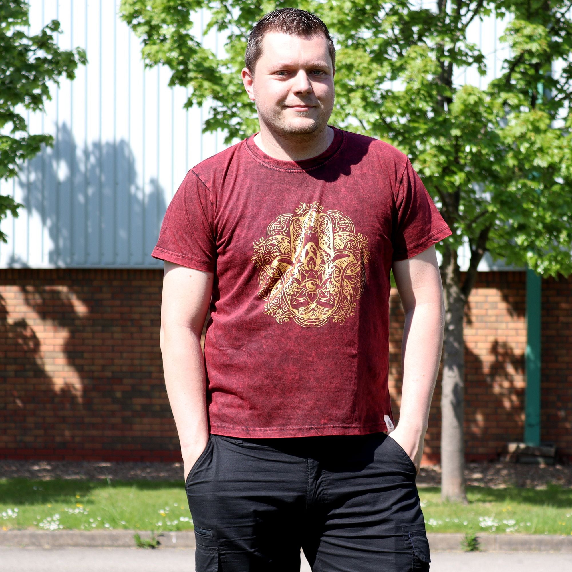 Large Stone Washed Teashirt - Hamsa - Maroon
