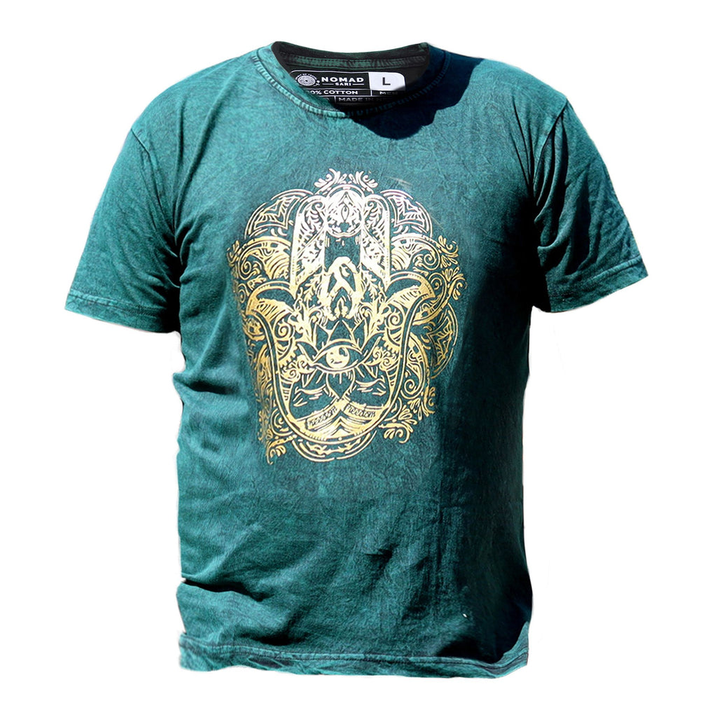 Large Stone Washed Teashirt - Hamsa - Green