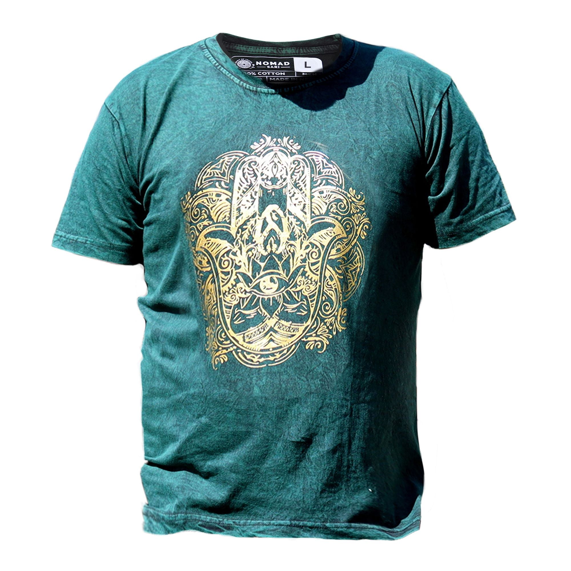 Large Stone Washed Teashirt - Hamsa - Green