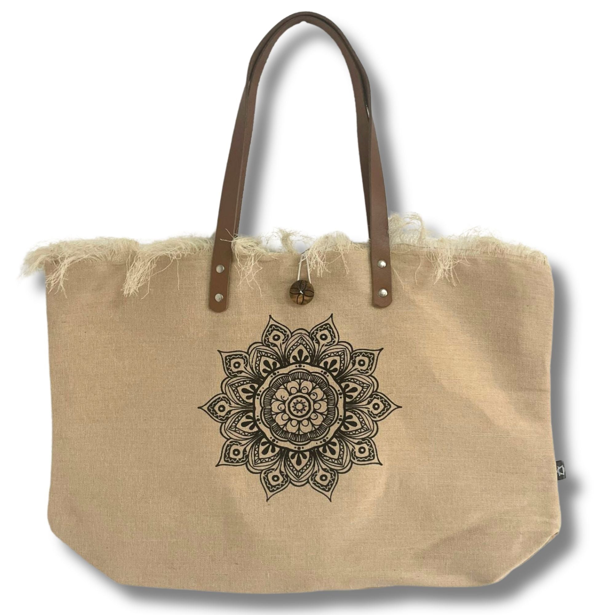 Natural Tote Bag Leather Handle - Mandala