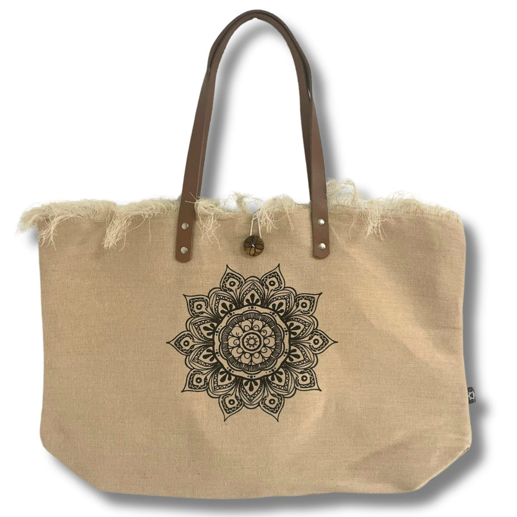 Natural Tote Bag Leather Handle - Mandala