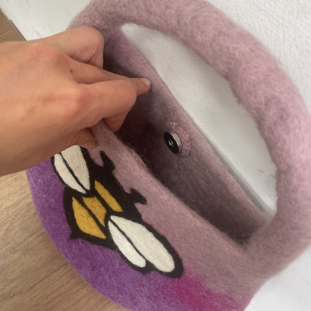 Water Felted Bee Bag - One Handle with Magnet  - Lavender Shades