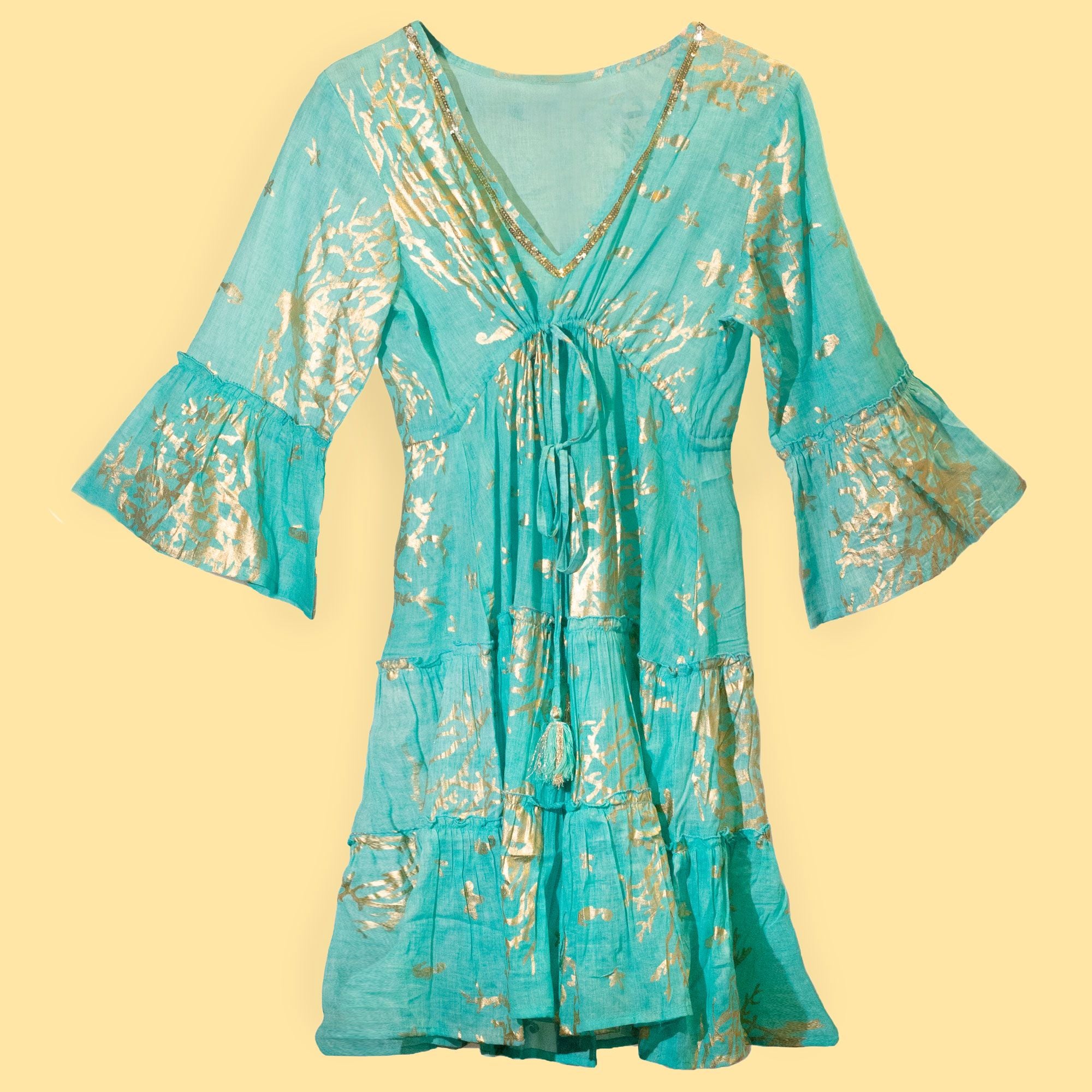 (ML) Nomad Sari On the Med Collection - Dress - Turquoise & Gold Coral Design