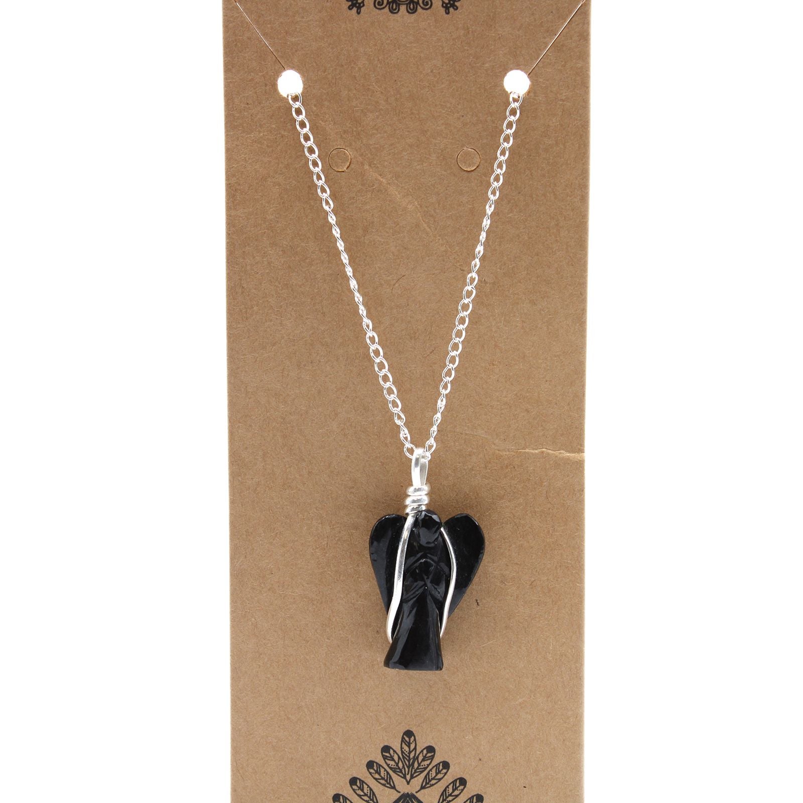Gemstone Guardian Angel Pendant - Black Agate