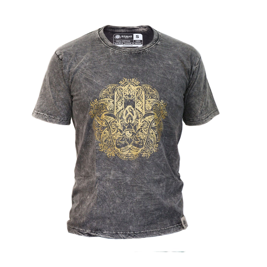 Small Stone Washed Teashirt - Hamsa - Dark Grey