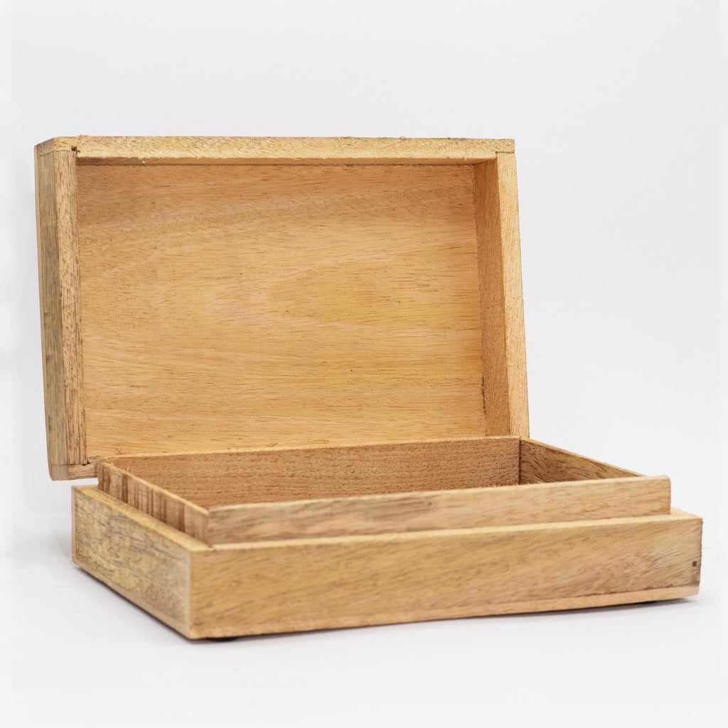 Stor rektangulær æske 21,5x14x6,3cm - Hamsa sort graveret