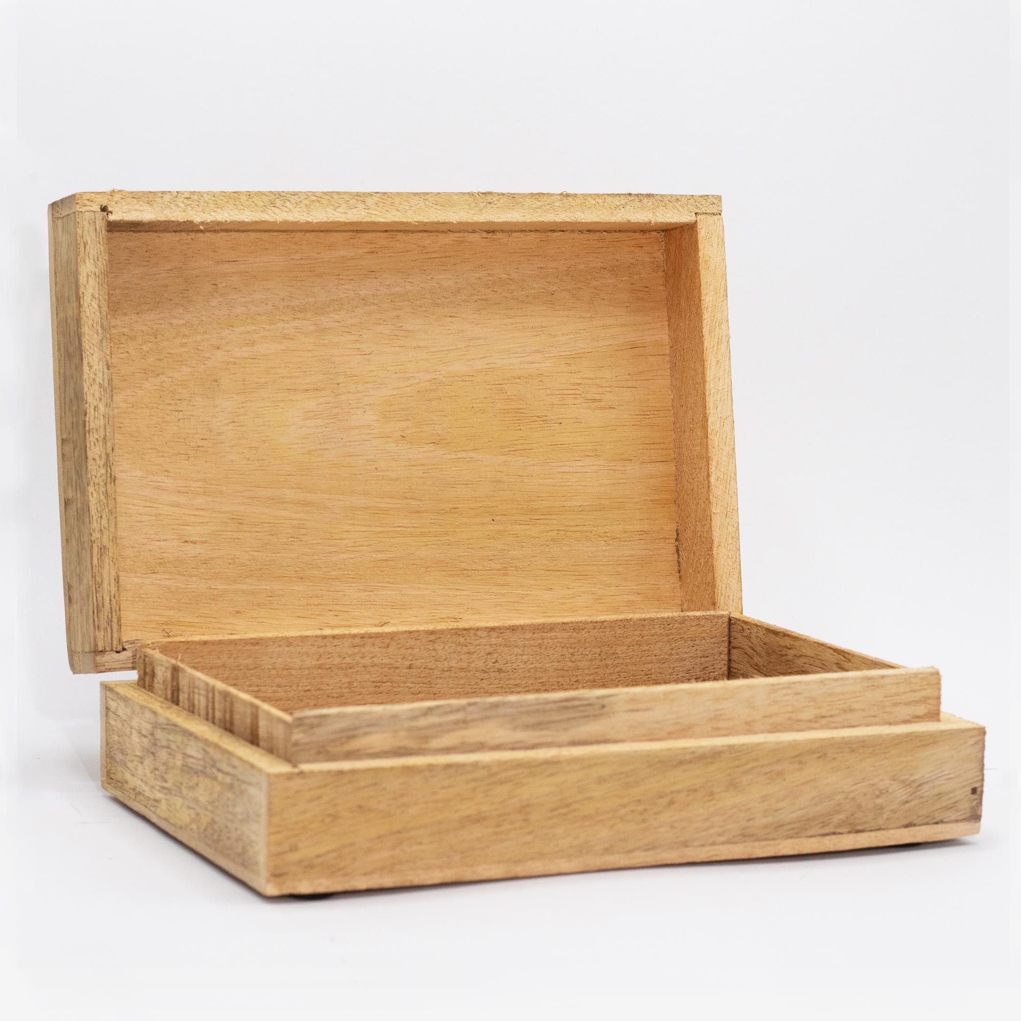Stor rektangulær æske 21,5x14x6,3cm - Hamsa sort graveret