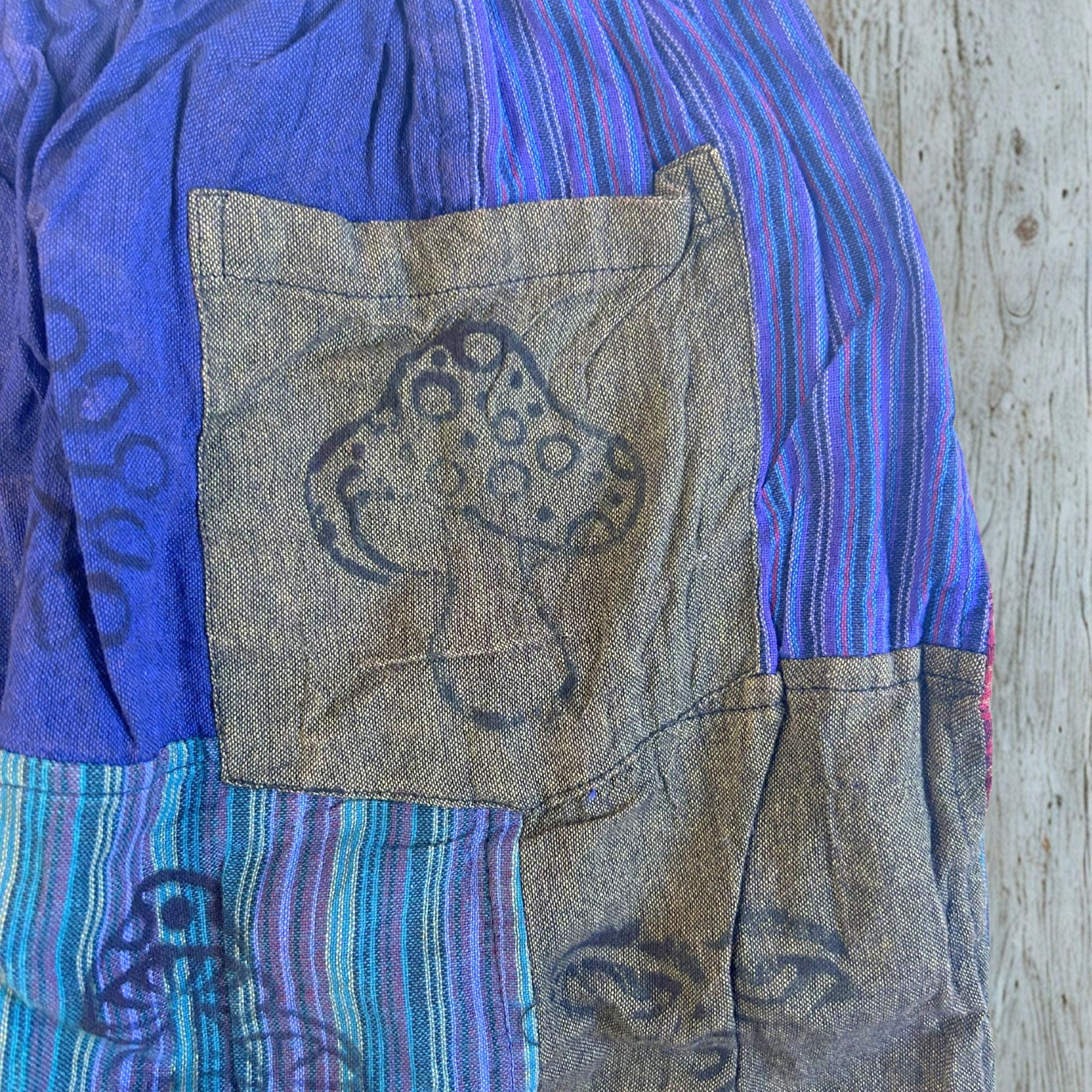Nomad Sari - Mushroom Pants - Block Print Designs - Purple Tones (110x120cm) L/XL