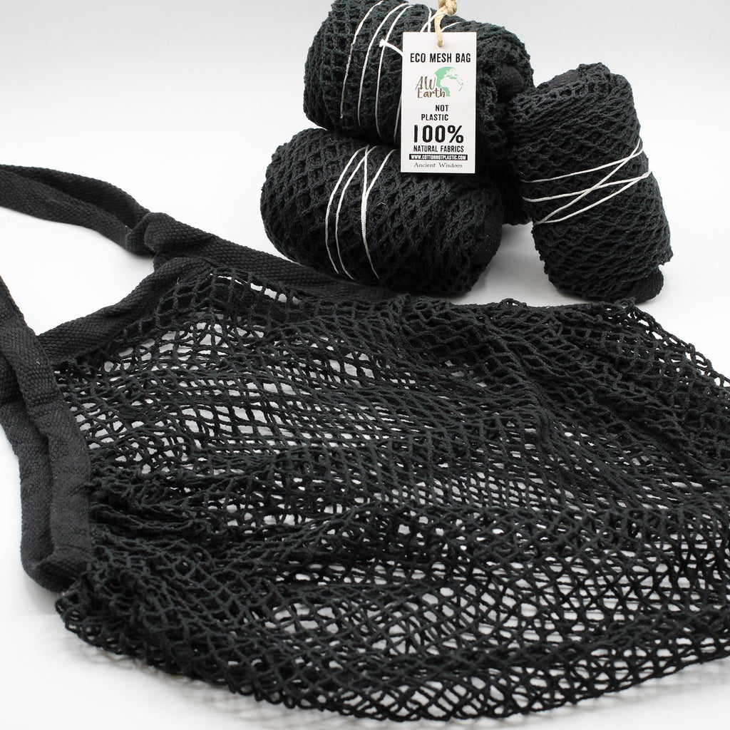 Pure Soft Jute and Cottong Mesh Bag - Black