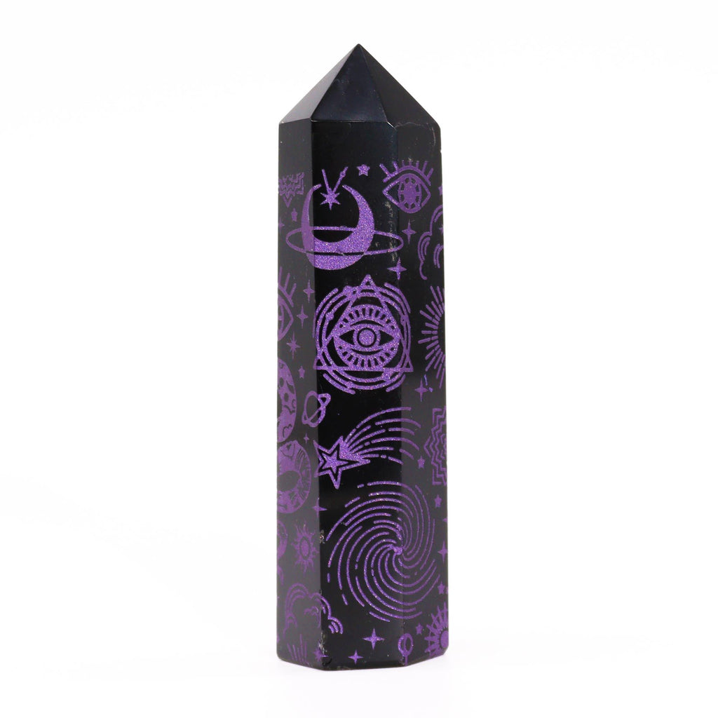 Sorte obsidianpunkter (ca. 60-70 g 9 cm) - Mystic Story - Dyb lilla