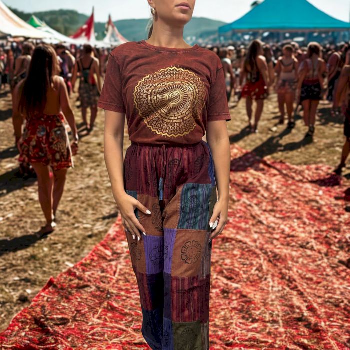 Large Stone Washed Teashirt - Mandala - Maroon