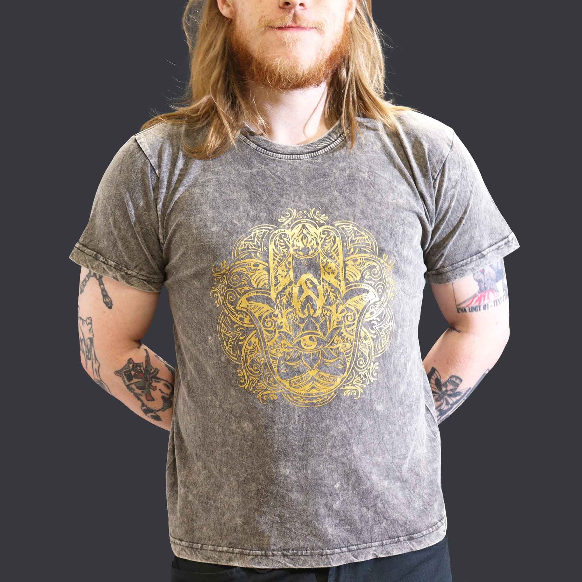 Large Stone Washed Teashirt - Hamsa - Dark Grey
