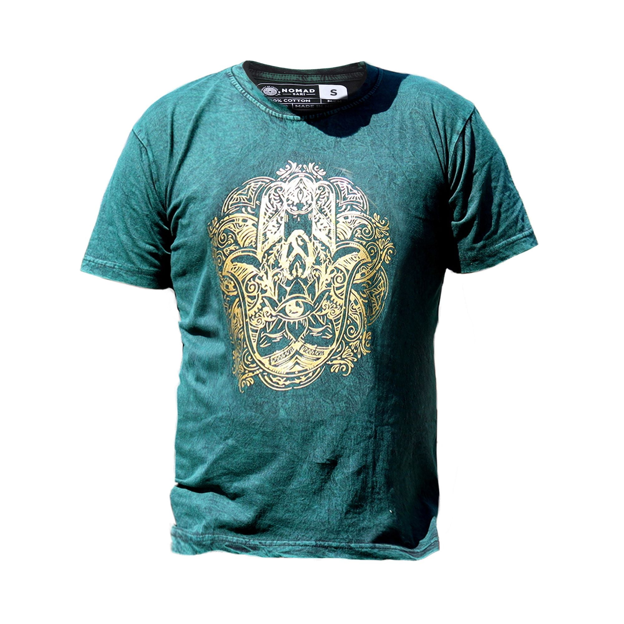 Small Stone Washed Teashirt - Hamsa - Green