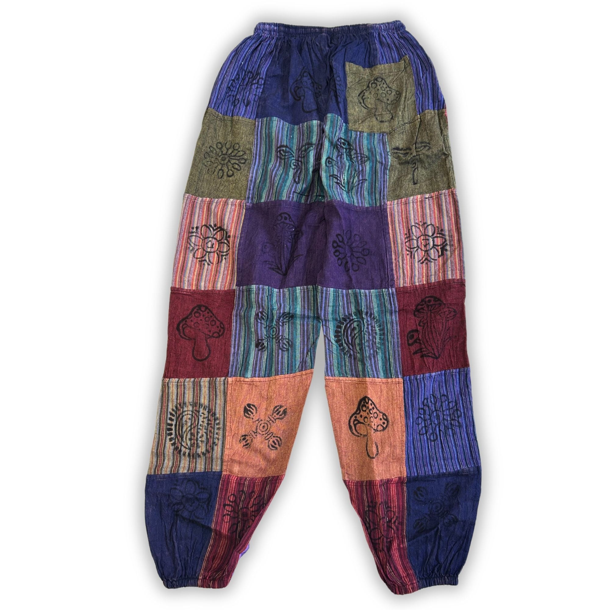 Nomad Sari - Mushroom Pants - Block Print Designs - Purple Tones (110x120cm) L/XL
