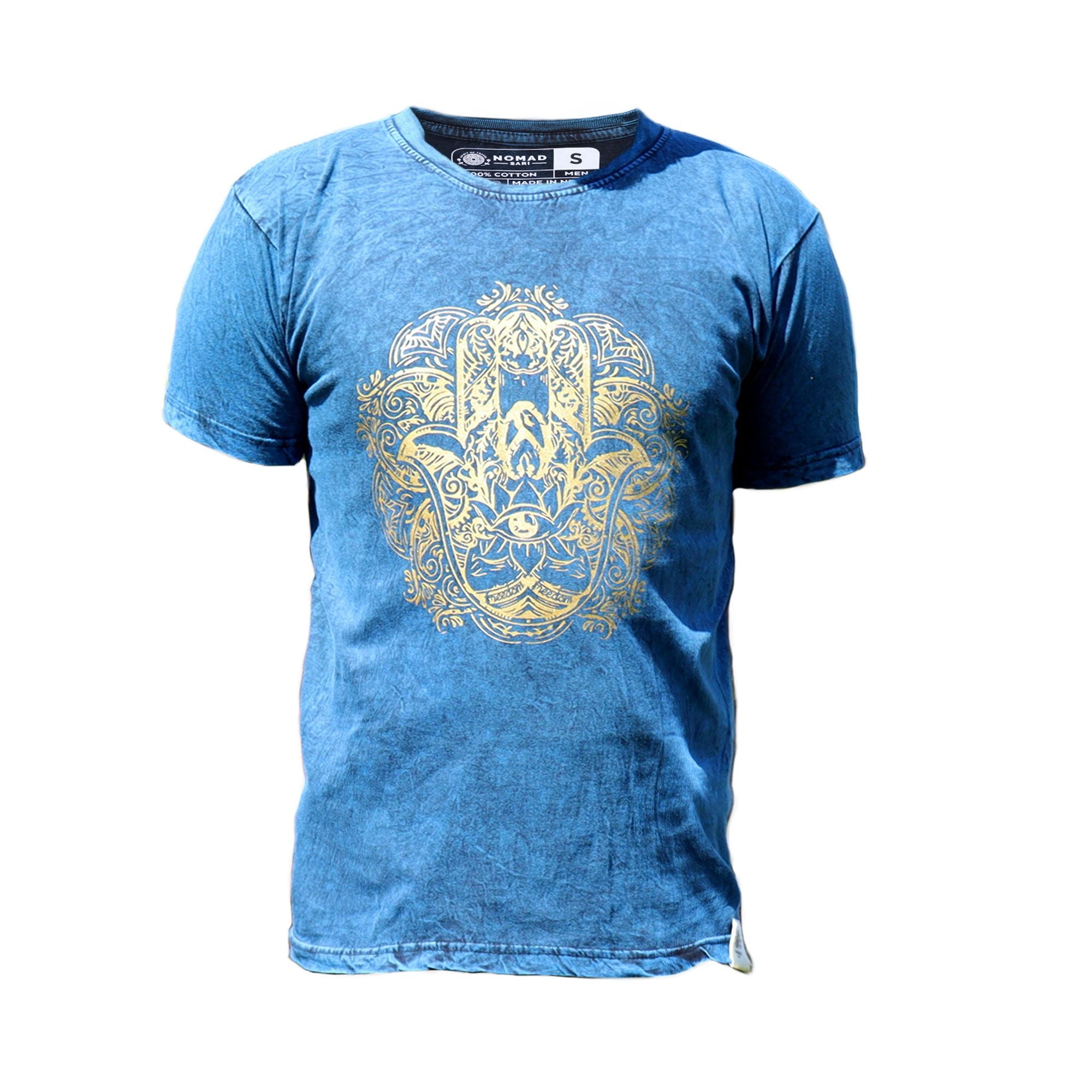 Small Stone Washed Teashirt - Hamsa - Blue