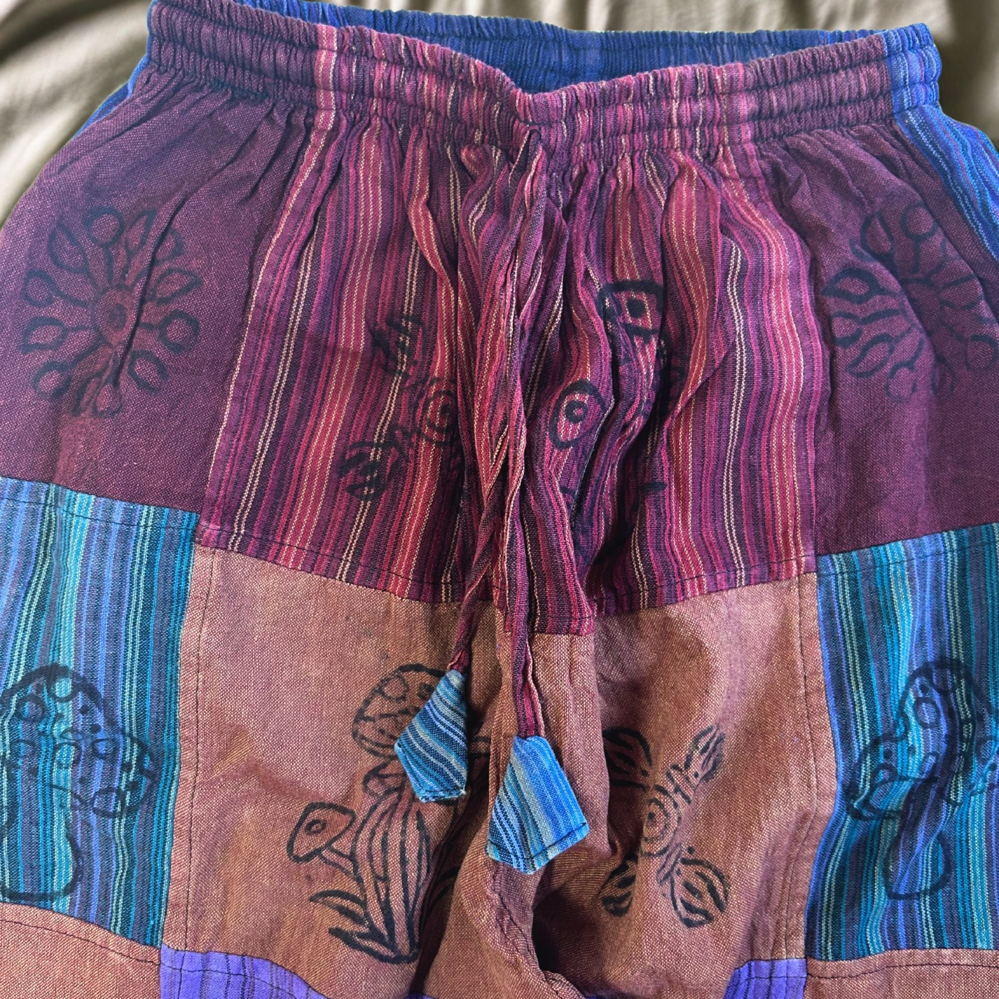 Nomad Sari - Mushroom Pants - Block Print Designs - Purple Tones (110x120cm) L/XL
