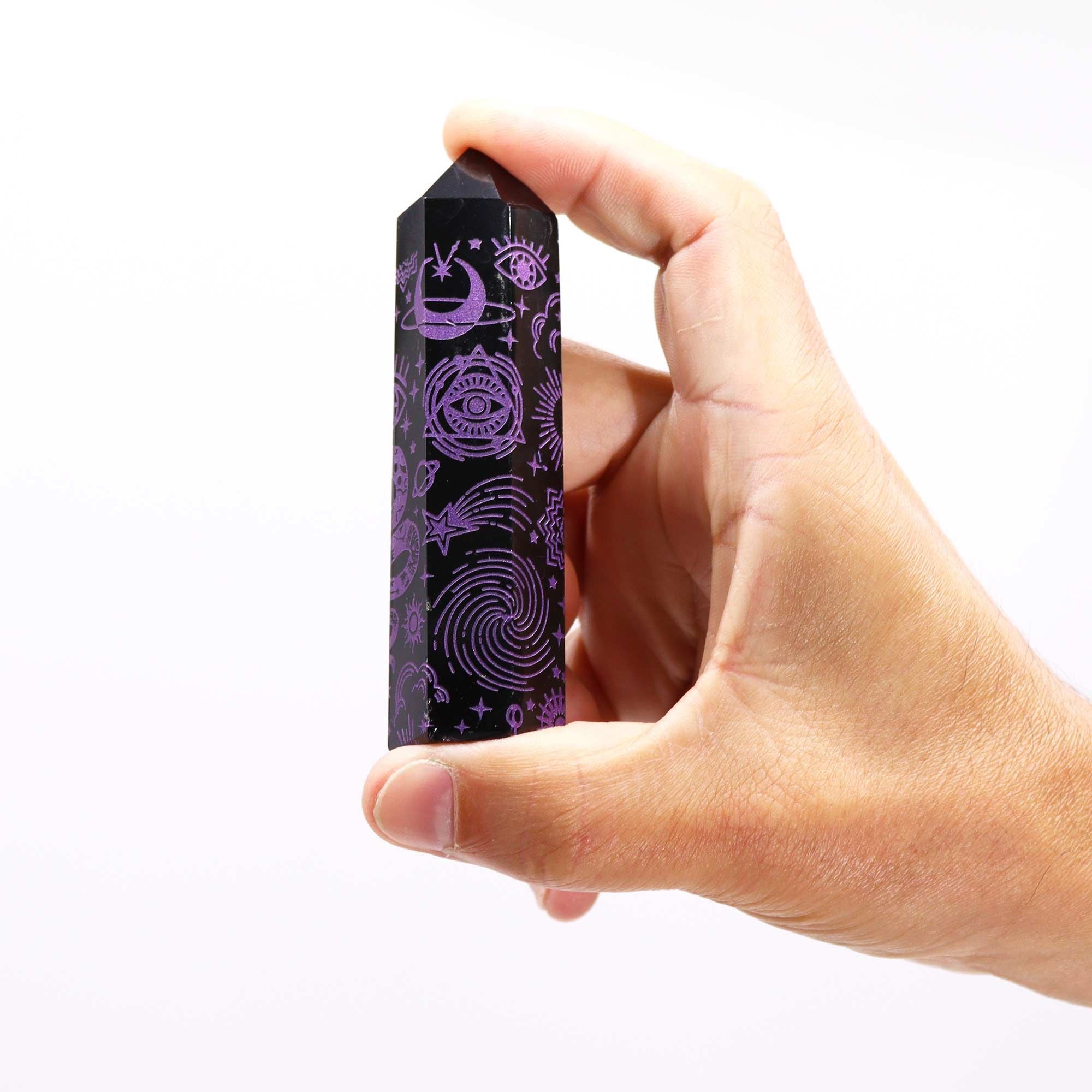 Sorte obsidianpunkter (ca. 60-70 g 9 cm) - Mystic Story - Dyb lilla