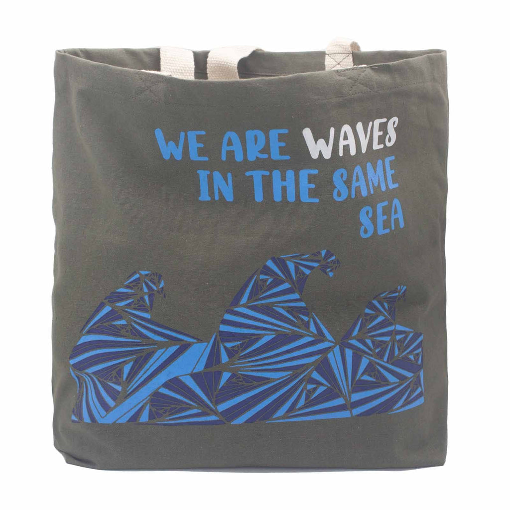 Printed Cotton Bag - We are Waves - Grey