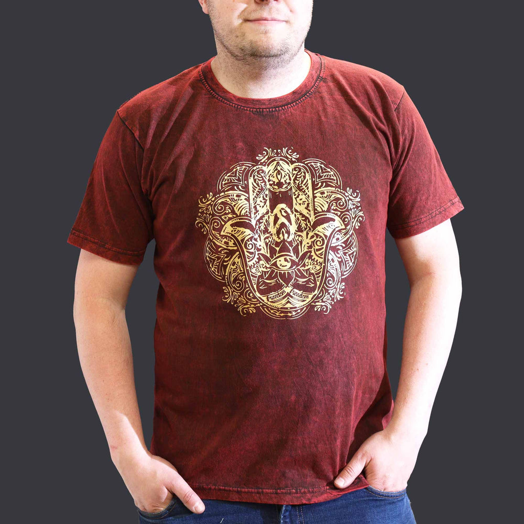 XLarge Stone Washed Teashirt - Hamsa - Maroon